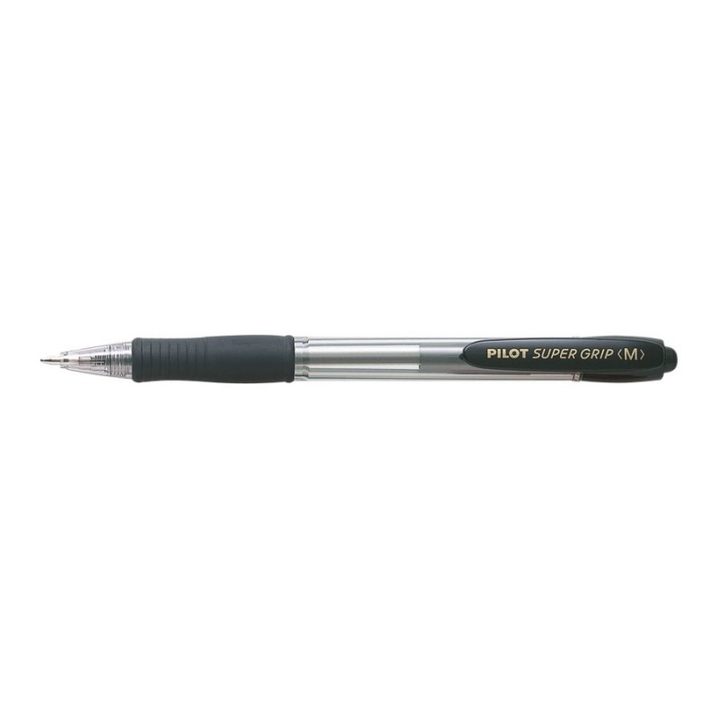 Caja de Bolígrafos de Tinta de Aceite Retráctil Pilot Super Grip M - 12 unidades - Negros NSGN