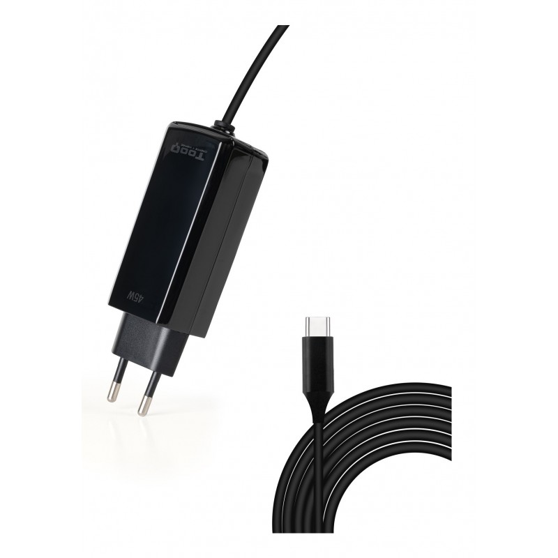 TooQ Cargador de portátil GAN USB-C PD 45W, Negro TQLC-USBCGAN45PD-C