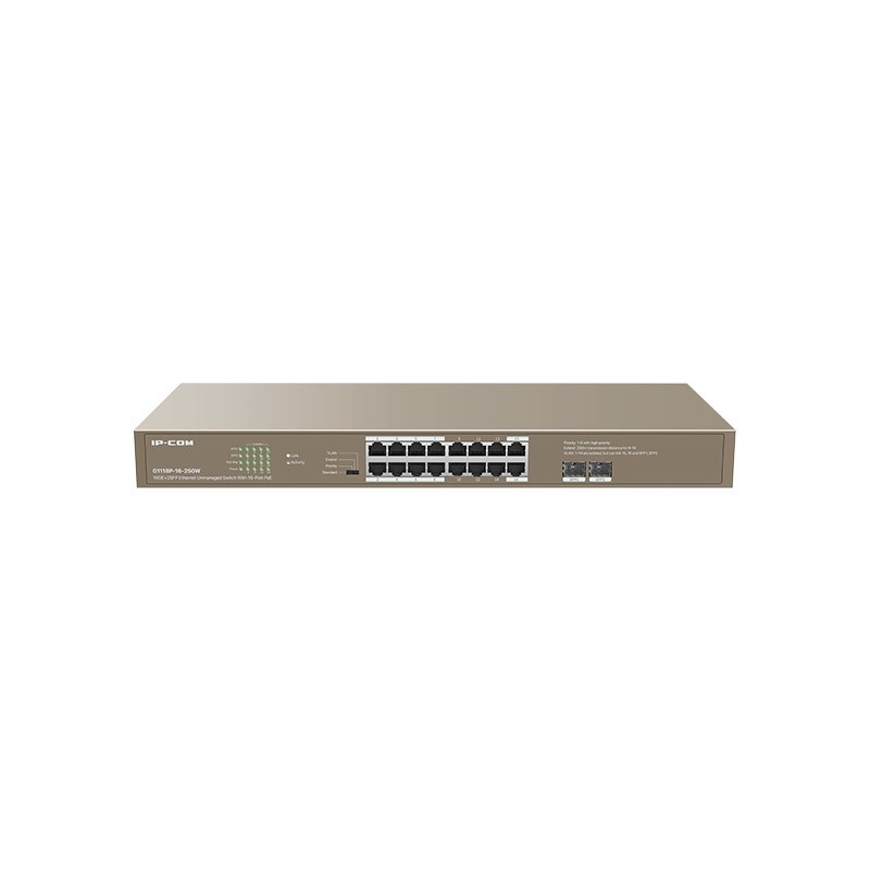 IP-COM Networks G1118P-16-250W switch No administrado Gigabit Ethernet (10 100 1000) Energía sobre Ethernet (PoE) Marrón