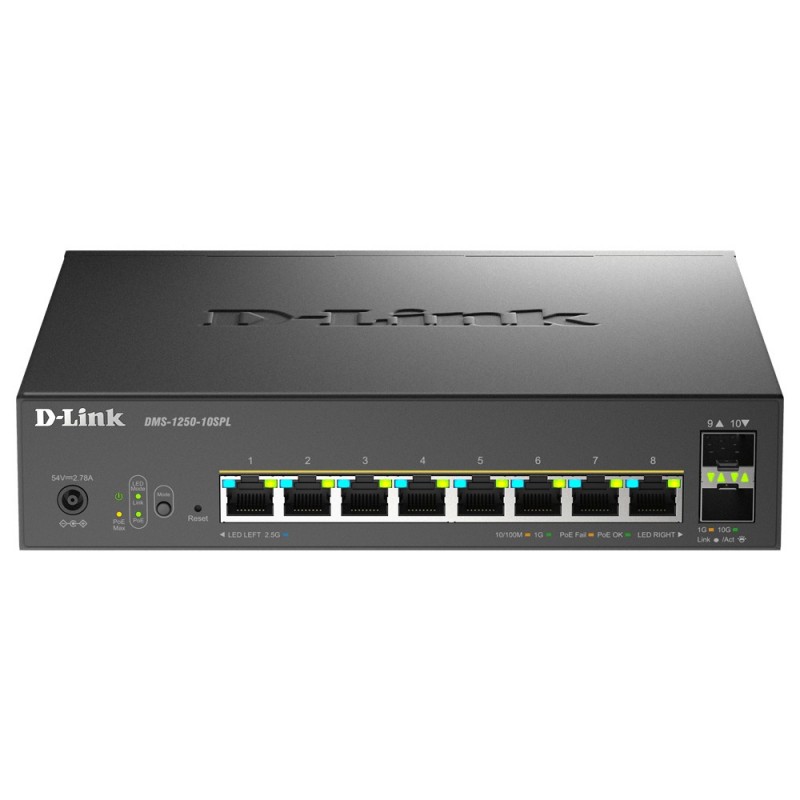 D-Link DMS-1250-10SPL Gestionado 2.5G Ethernet (100 1000 2500) Energía sobre Ethernet (PoE) Negro DMS-1250-10SPL E