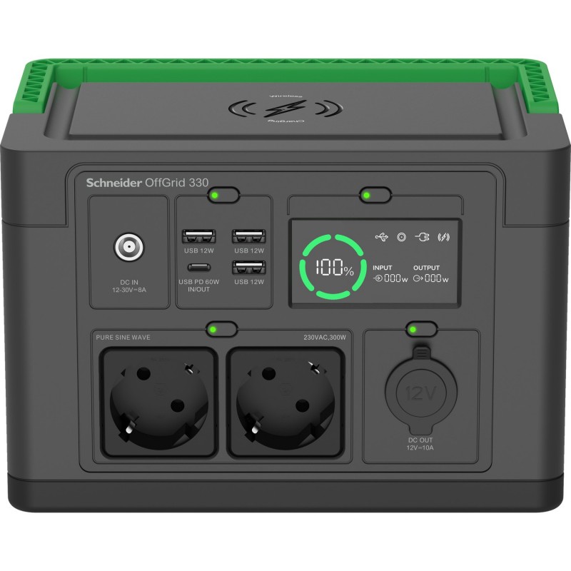 Central Electrica Portatil schneider OffGrid 330. Portable Power Station 330, 332Wh Lithium-ion, 2 S PPS330-GR