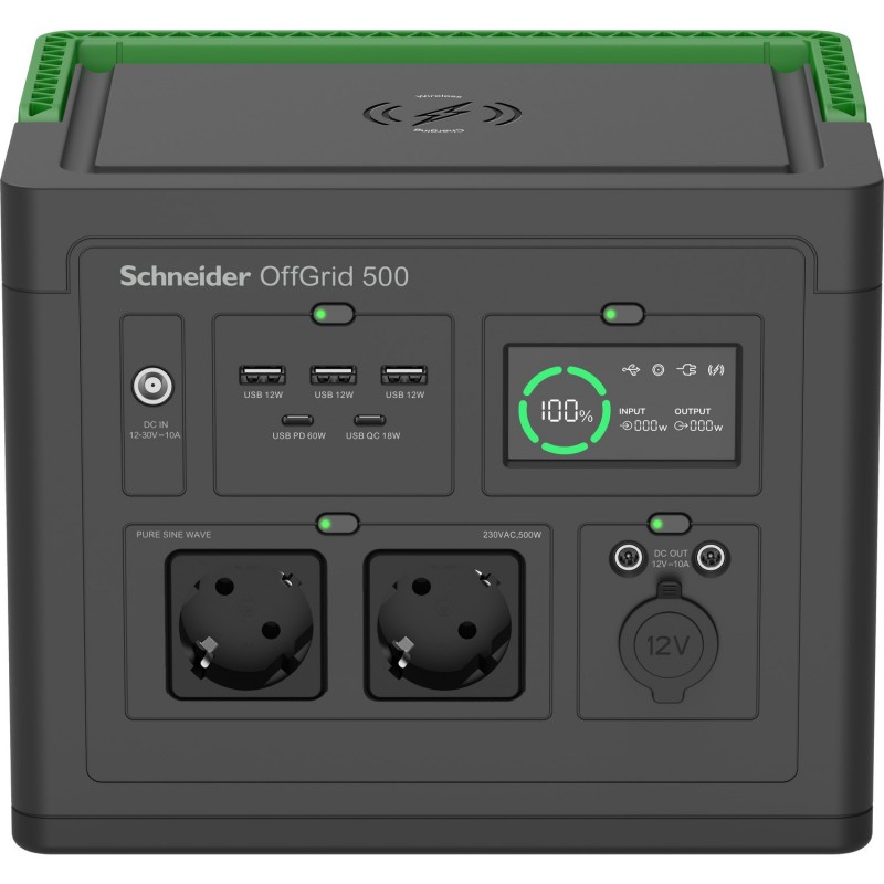Central Electrica Portatil schneider OffGrid 500. Portable Power Station 500, 517Wh Lithium-ion, 2 S PPS500-GR