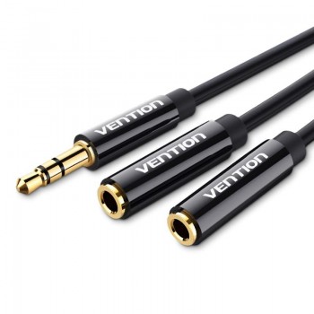 Vention Cable Estéreo BBSBY  Jack 3.5 Macho - 2x Jack 3.5 Hembra  30cm  Negro