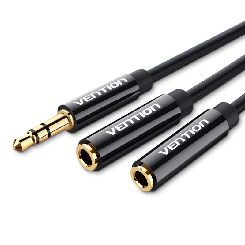 Vention Cable Estéreo BBSBY  Jack 3.5 Macho - 2x Jack 3.5 Hembra  30cm  Negro
