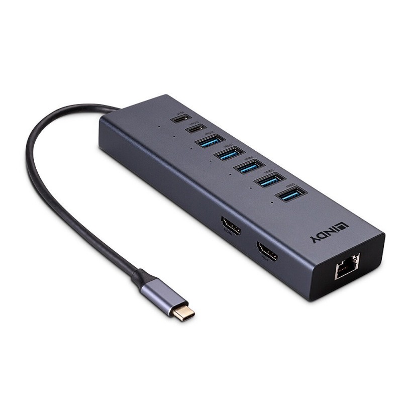 Lindy 43373 base para portátil y replicador de puertos Alámbrico USB 3.2 Gen 2 (3.1 Gen 2) Type-C Gr