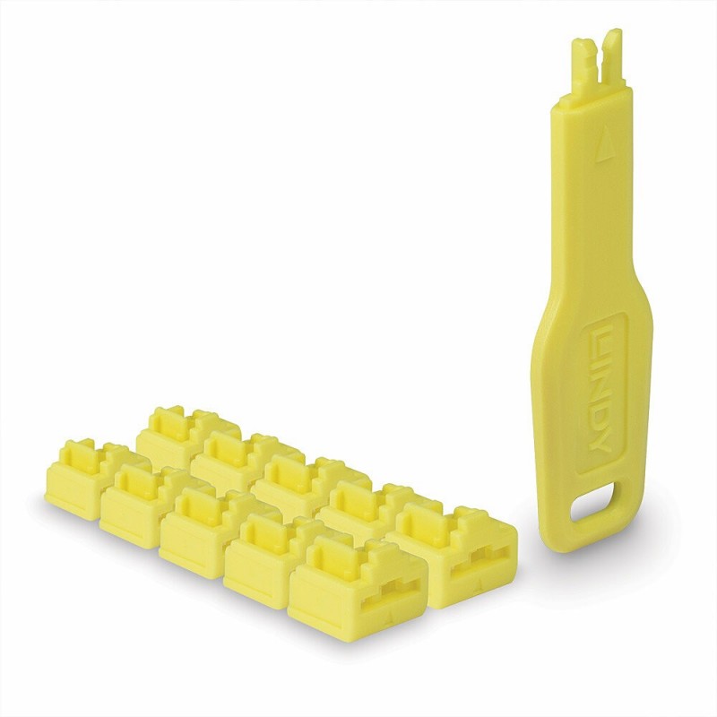 Lindy 47900 bloqueador de puerto Bloqueador de puerto + clave RJ-45 Amarillo Acrilonitrilo butadieno