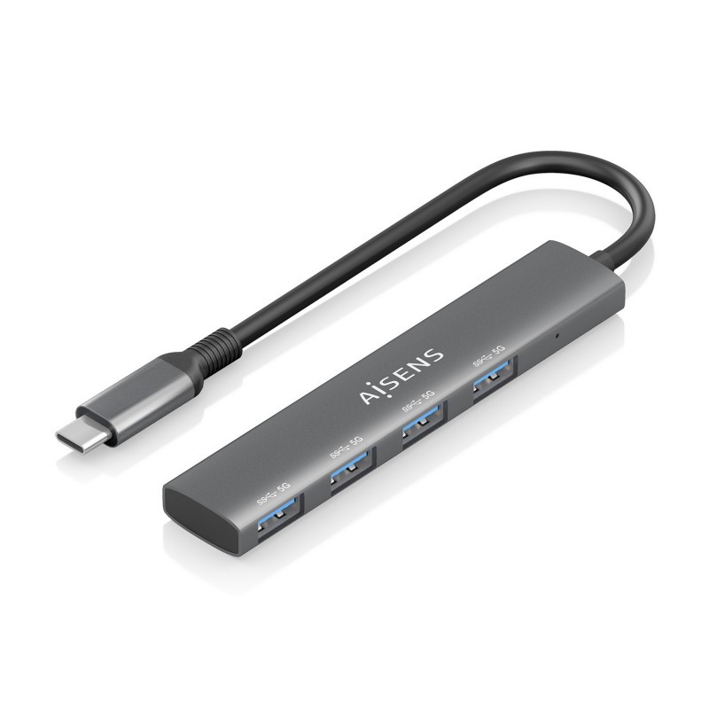 AISENS Hub USB 3.1 USB-C, USB-C M-4x Tipo A H, Gris, 15cm A109-0943