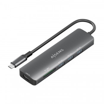 AISENS USB-C Dock 6 en 1, USB-C A, 1x HDMI, 3x USB-A, 1x SD, 1x MicroSD, Gris, 15cm ASUC-6P024-GR