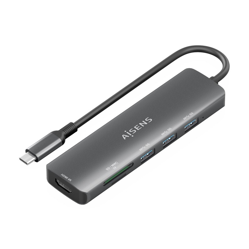 AISENS USB-C Dock 6 en 1, USB-C A, 1x HDMI, 3x USB-A, 1x SD, 1x MicroSD, Gris, 15cm ASUC-6P024-GR