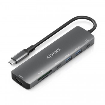 AISENS USB-C Dock 7 en 1, USB-C A, 1x HDMI, 2x USB-A, 1x USB-C, 1x USB-C PD 100W, 1x SD, 1x MicroSD, ASUC-7P026-GR