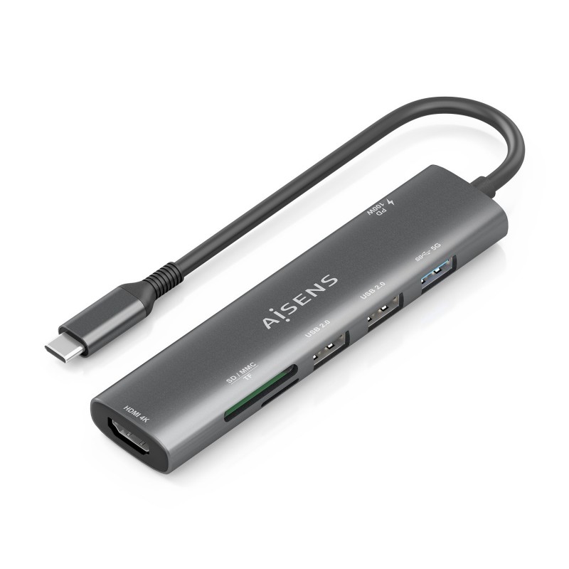 AISENS USB-C Dock 7 en 1, USB-C A, 1x HDMI, 2x USB-A USB2.0, 1x USB-A USB3.0, 1x USB-C PD 100W, 1x S ASUC-7P027-GR