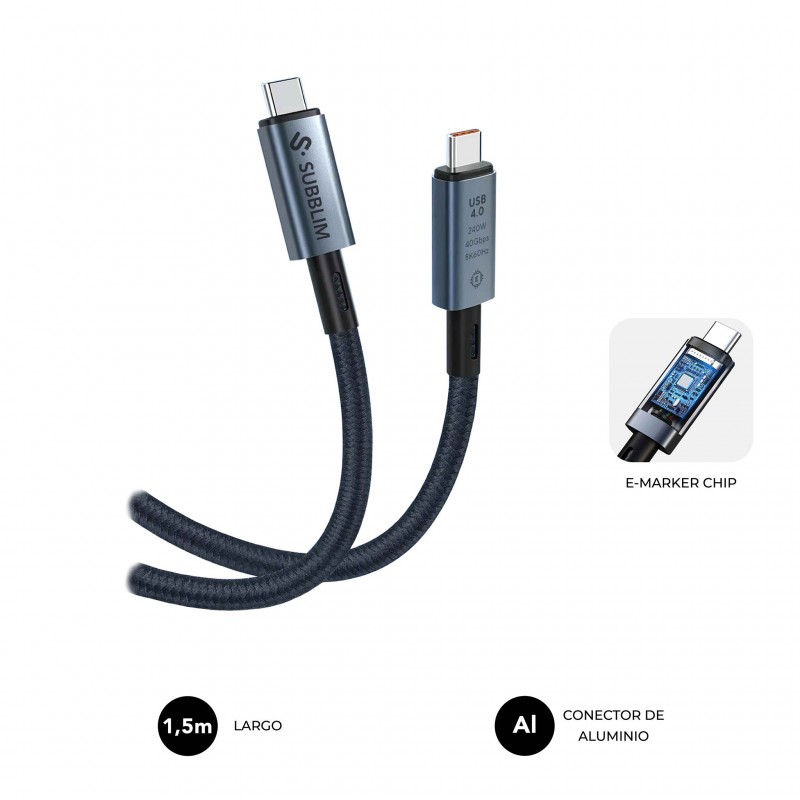 SUBBLIM CABLE HIGH 240w C-C USB4.0 8K 1,5m SUBCAB-C24010