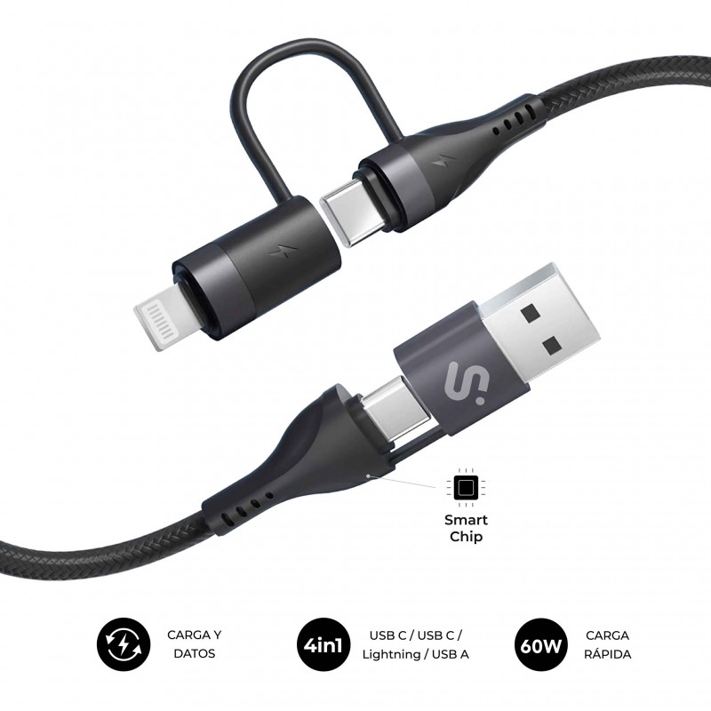SUBBLIM CABLE TOP 4IN1 60W C-C-L-A 1m SUBCAB-4IN101
