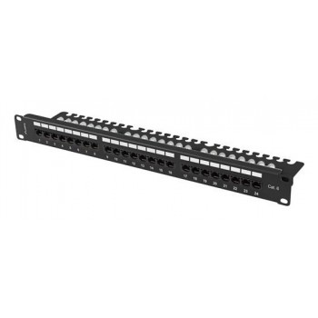 PATCH PANEL LANBERG 24 PUERTOS 1U 19" CAT.6 UTP CON ORGANIZADOR CABLES NEGRO PPU6-1124-B