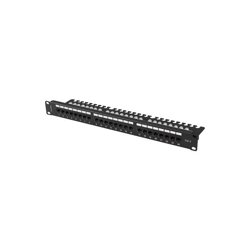 PATCH PANEL LANBERG 24 PUERTOS 1U 19" CAT.6 UTP CON ORGANIZADOR CABLES NEGRO PPU6-1124-B