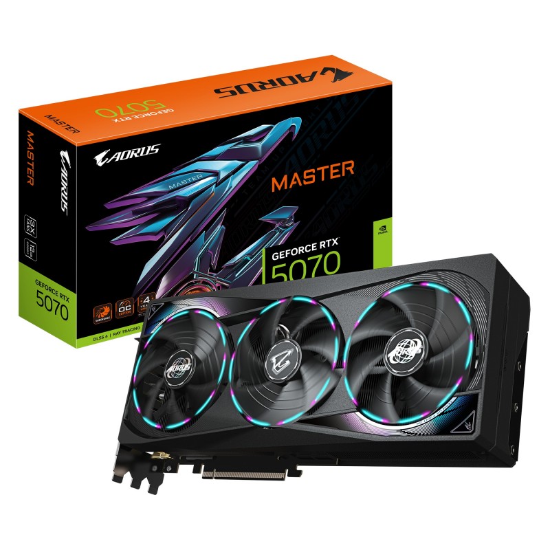 GIGABYTE AORUS GeForce RTX 5070 MASTER 12G Tarjeta Gráfica - 12GB GDDR7, 192 bits, PCI-E 5.0, 2715 M 9VN5070AM-00-G10