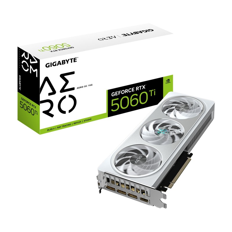 GIGABYTE GeForce RTX 5060 Ti AERO OC 16G Tarjeta Gráfica – 16 GB GDDR7, 128 bits, PCI-E 5.0, 2647MHz 9VN506TAO-00-G10
