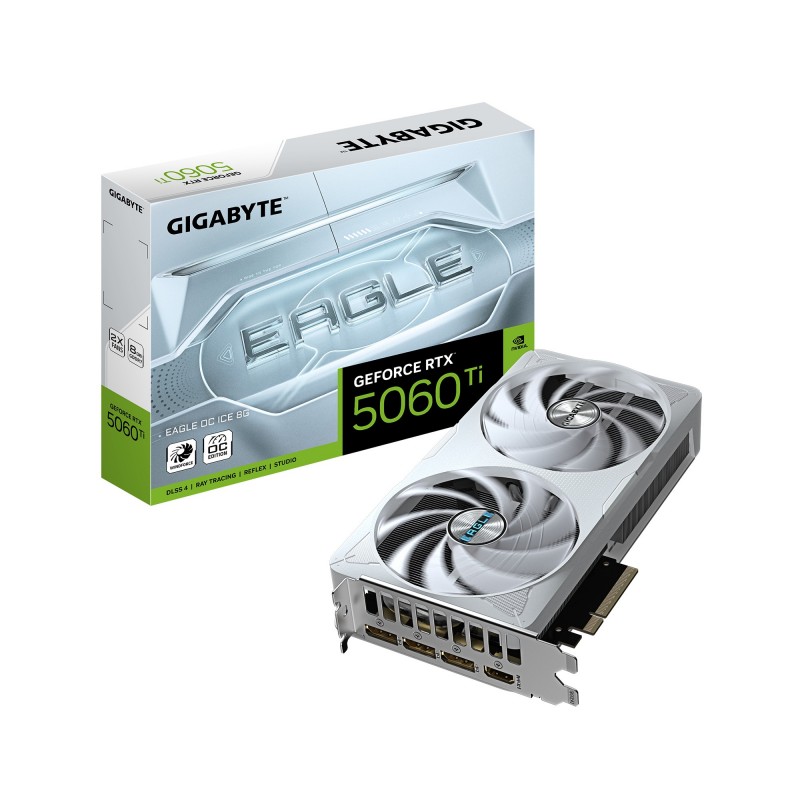 GIGABYTE GeForce RTX 5060 Ti EAGLE OC ICE 8G Tarjeta Gráfica – 8 GB GDDR7, 128 bits, PCI-E 5.0, 2617 9VN506TEI8-00-G10