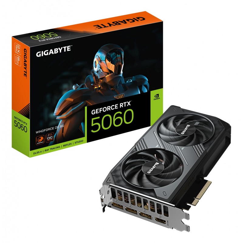 GIGABYTE GeForce RTX 5060 WINDFORCE OC 8G Tarjeta Gráfica - 8GB GDDR7, 128bit, PCI-E 5.0, 2512 MHz F 9VN5060WO-00-G10