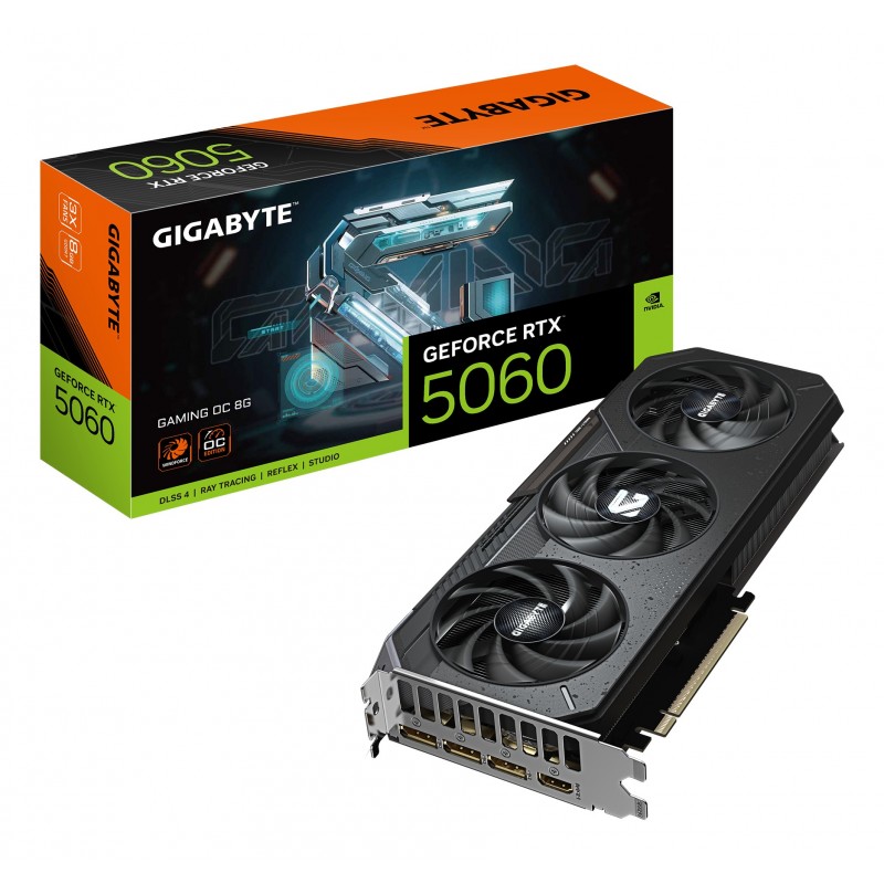 GIGABYTE GeForce RTX 5060 GAMING OC 8G Tarjeta Gráfica - 8GB GDDR7, 128bit, PCI-E 5.0, 2595 MHz Frec 9VN5060GO-00-G10