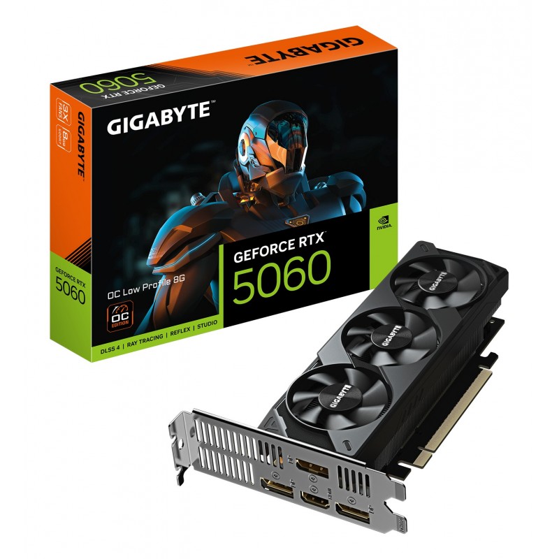 GIGABYTE GeForce RTX 5060 OC Low Profile 8G Tarjeta Gráfica - 8GB GDDR7, 128bit, PCI-E 5.0, 2512 MHz 9VN5060O8L-00-G10