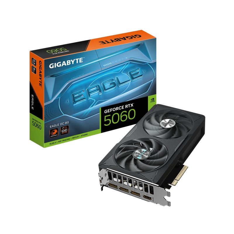 GIGABYTE GeForce RTX 5060 EAGLE OC 8G Tarjeta Gráfica - 8GB GDDR7, 128bit, PCI-E 5.0, 2550 MHz Frecu 9VN5060EO-00-G10