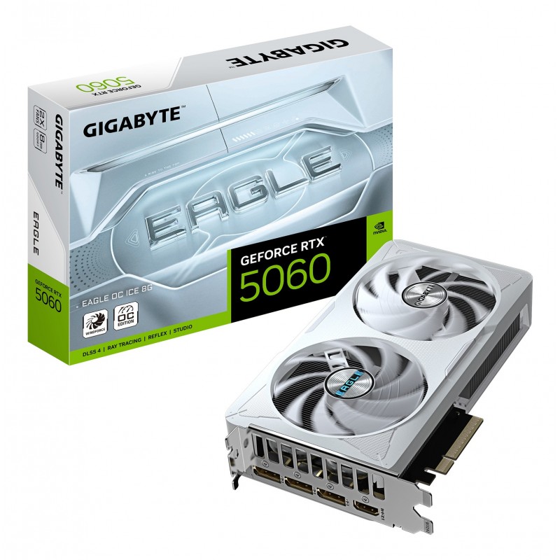 GIGABYTE GeForce RTX 5060 EAGLE OC ICE 8G Tarjeta Gráfica - 8GB GDDR7, 128bit, PCI-E 5.0, 2550 MHz F GV-N5060EAGLEOC ICE-8GD