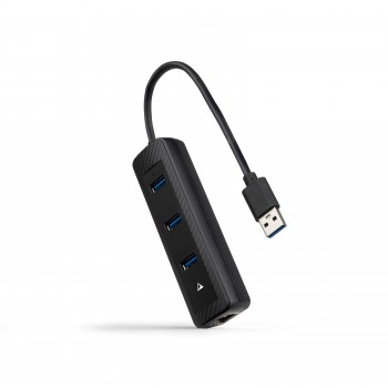 Nanocable Hub USB-A 3.0 a 3xUSB-A 3.0 + RJ45, USB-A M- USB-A M-RJ45 H, Negro, 15 cm 10.16.4604