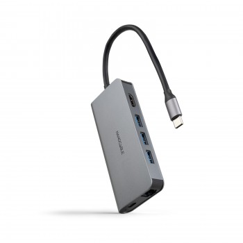 Nanocable Hub USB-C 8 en 1, Conversor USB-C 3.1 a 3xUSB-A 3.0 + HDMI 4K@60Hz + USB-C PD + RJ45 1Gbps 10.16.4609