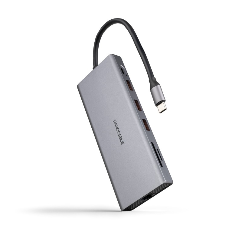 Nanocable Hub USB-C 12 en 1, Conversor USB-C 3.1 a 3xUSB-A 3.2 + USB-C 3.2 + USB-C PD + 2xHDMI 4K@60 10.16.4612