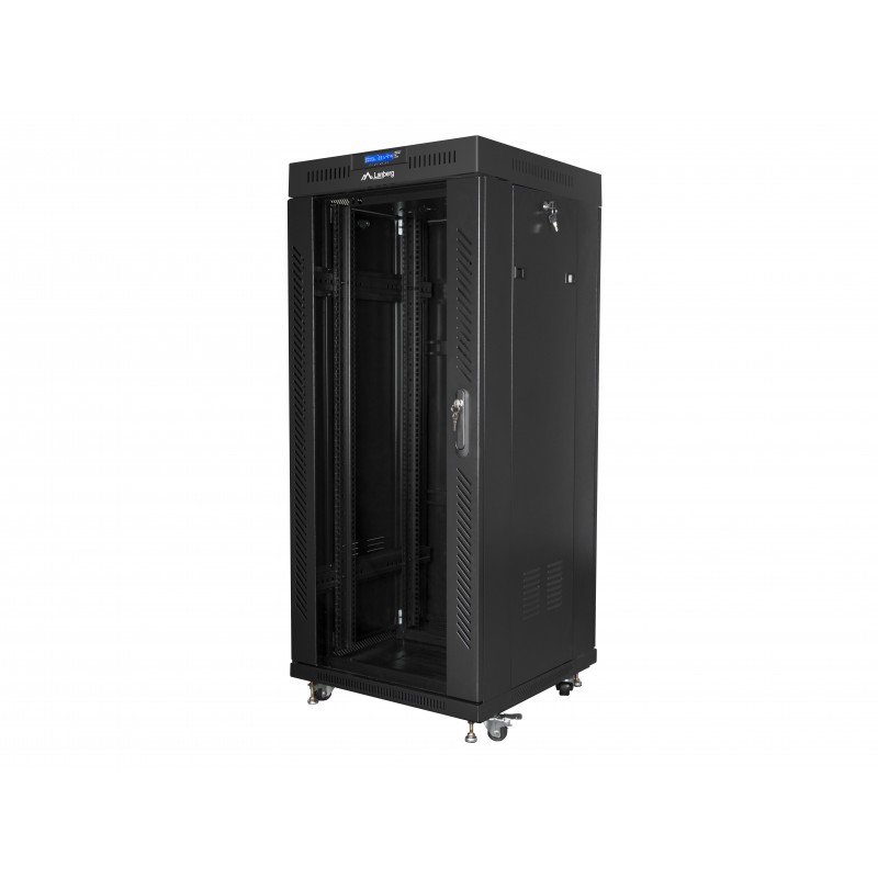 Lanberg free standing rack 19inch cabinet 27U 600x600 glass door LCD flat pack black Rack o bastidor FF01-6627-12BL