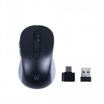 Ewent Ratón inalámbrico USB-A de 2,4 GHz con botones silenciosos y adaptador tipo C EW3204