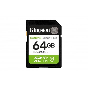 Kingston Technology 64 GB SDXC Canvas Select Plus Gen3 100 MB s C10 UHS-I U1 V10 SDS3 64GB
