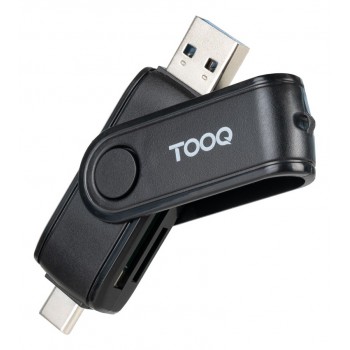 TooQ Lector de Tarjetas USB (USB-C 2.0 + USB A 3.0), SD TF, Color Negro TQR-3003B