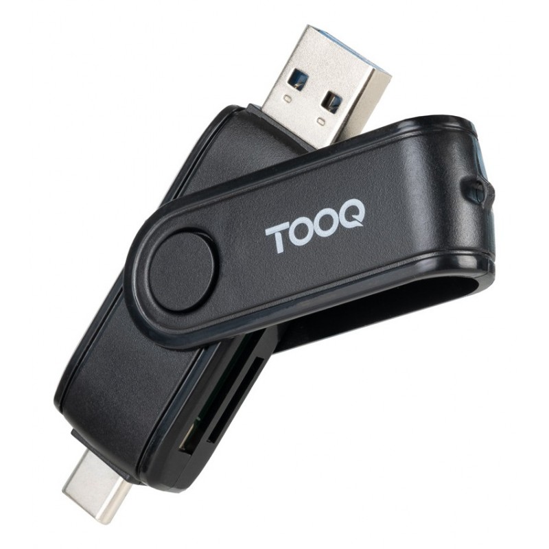 TooQ Lector de Tarjetas USB (USB-C 2.0 + USB A 3.0), SD TF, Color Negro TQR-3003B