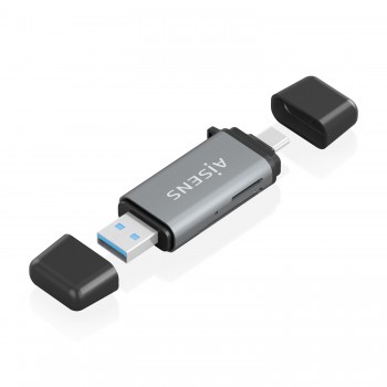 AISENS Lector De Tarjetas SD, Micro SD, MMC, Rs-MMC, MMC Micro, USB-A y USB-C, Gris ASCR-2AC11-GR