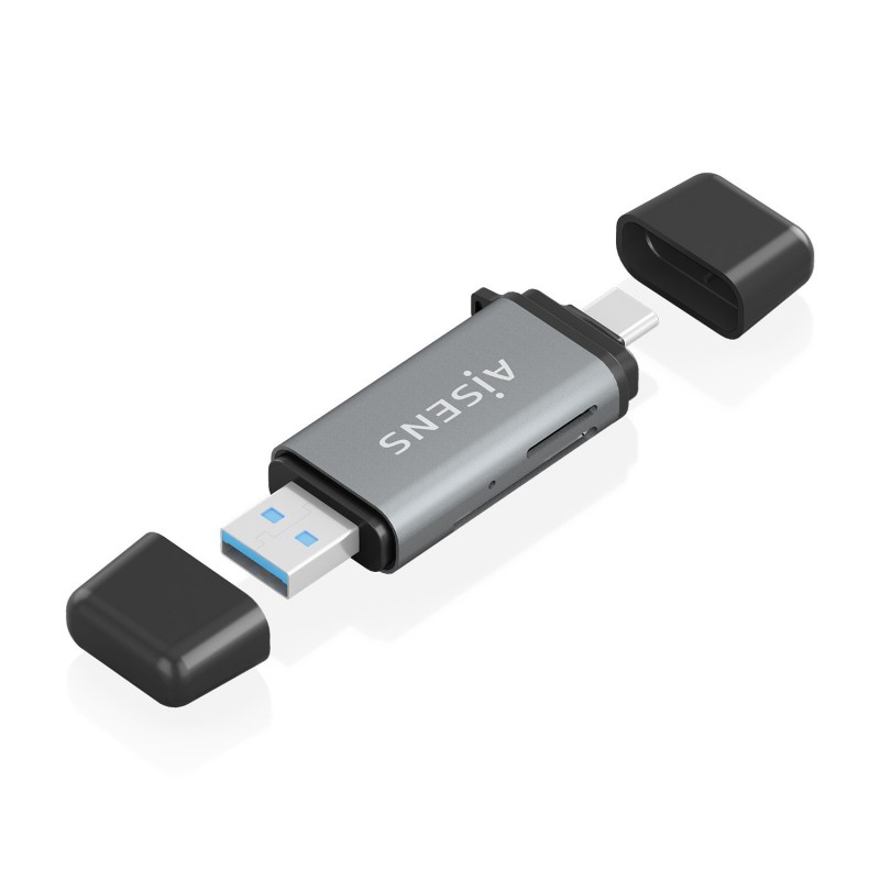 AISENS Lector De Tarjetas SD, Micro SD, MMC, Rs-MMC, MMC Micro, USB-A y USB-C, Gris ASCR-2AC11-GR