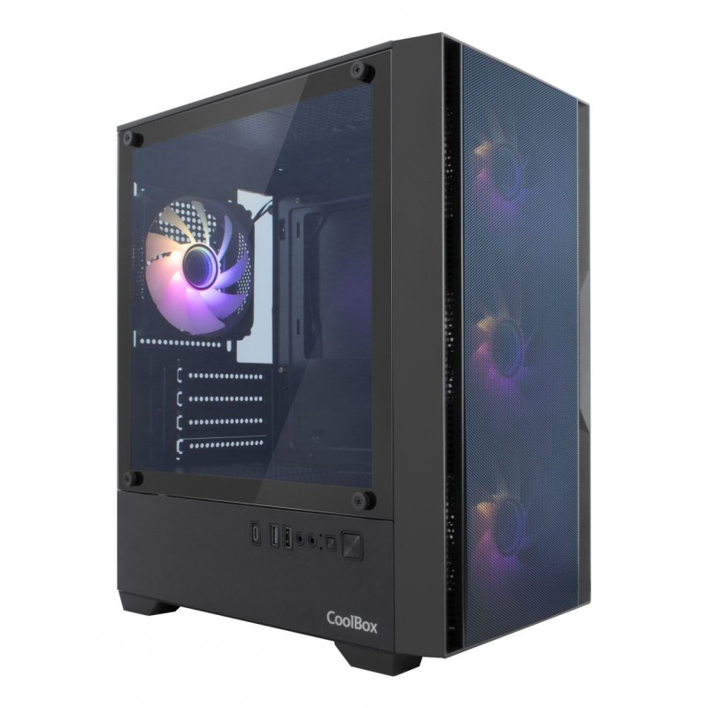 CoolBox GAMING CAJA MATX GM220 FUSION NEGRA MESH USB-C 3.2 GEN1 SIN FTE+ 4 VENT. ARGB COO-CHA-GM220B-0