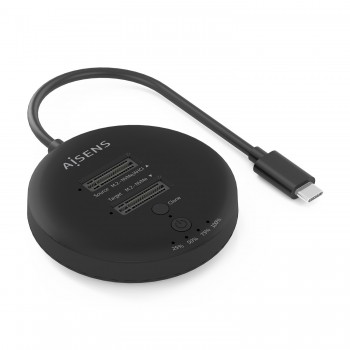 AISENS Estacion De Docking De Doble Bahia NVME a USB 3.2 Gen2x2, Clone, Negro ASDS-2M2N05-BK