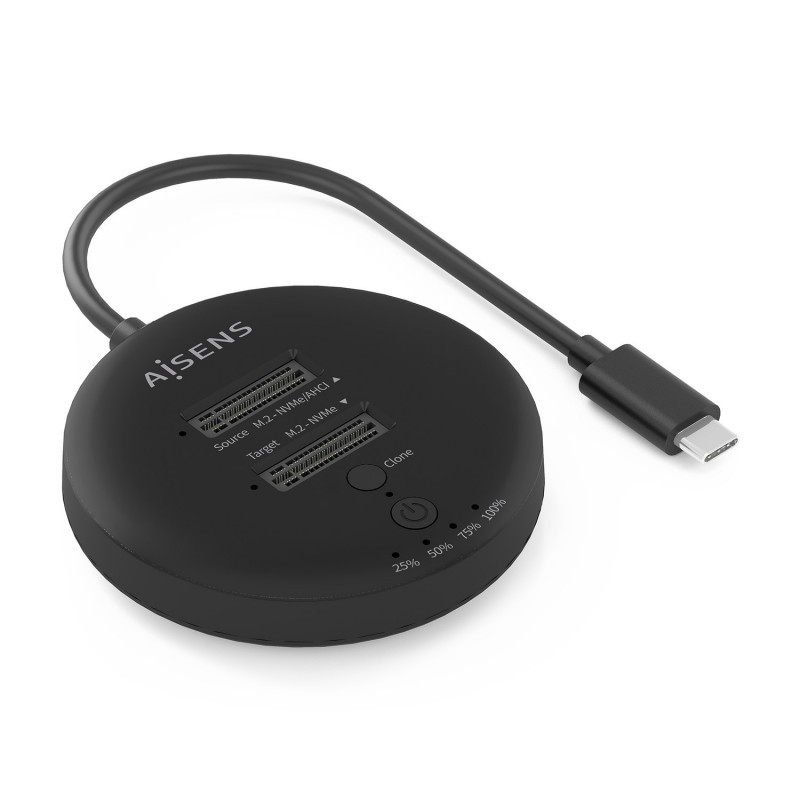 AISENS Estacion De Docking De Doble Bahia NVME a USB 3.2 Gen2x2, Clone, Negro ASDS-2M2N05-BK