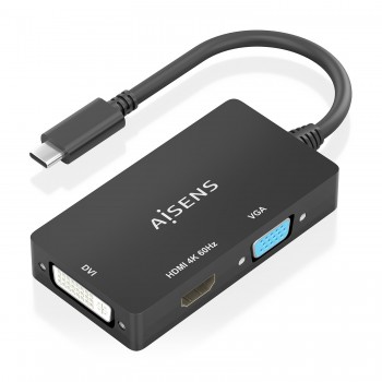 AISENS Conversor USB-C A DVI HDMI VGA, USB-C M-DVI H-HDMI H-VGA H, Negro, 15cm A109-0954