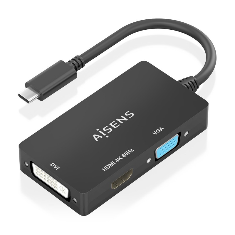 AISENS Conversor USB-C A DVI HDMI VGA, USB-C M-DVI H-HDMI H-VGA H, Negro, 15cm A109-0954