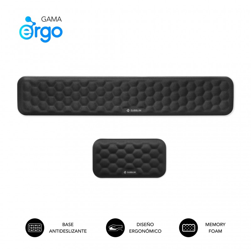 SUBBLIM Pack ERGO AIRPADDING Negro, Reposamuñecas Teclado + Ratón, Espuma viscoelástica 65 D, Tejido SUBMP-04E010