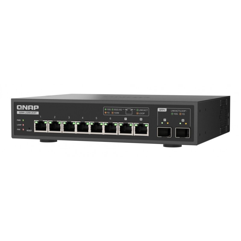 QNAP QSW-L3208-2C6T switch Gestionado 10G Ethernet (100 1000 10000) Escritorio Negro
