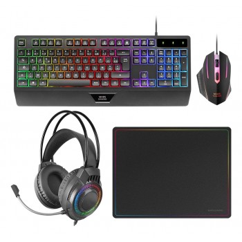 Pack Gaming Mars Gaming MCP124PROES  Teclado + Ratón Óptico + Auriculares + Alfombrilla Español, Neg