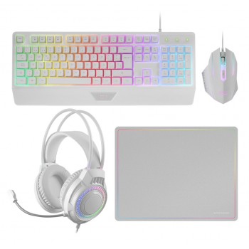 Pack Gaming Mars Gaming MCP124PROWES  Teclado + Ratón Óptico + Auriculares + Alfombrilla  Blanco Esp
