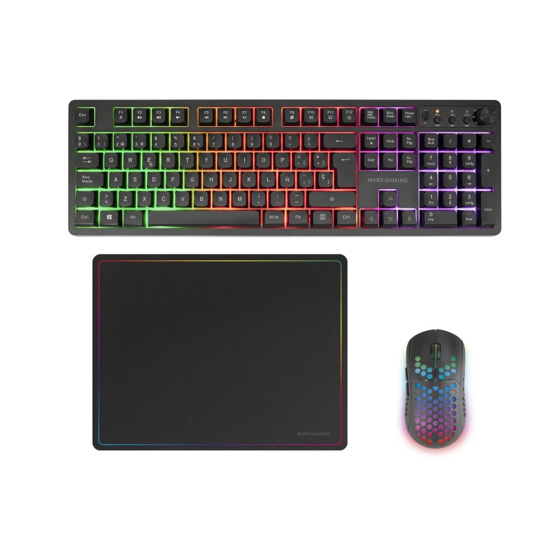Pack Gaming Mars Gaming MCPWX  Teclado Inalámbrico + Ratón Inalámbrico + Alfombrilla Español Negro MCPWXES