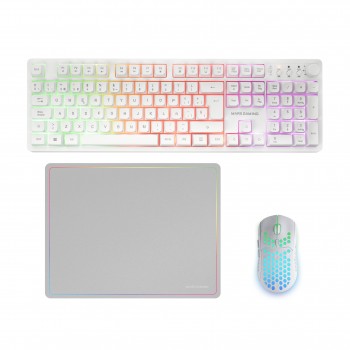 Pack Gaming Mars Gaming MCPWX  Teclado Inalámbrico + Ratón Inalámbrico + Alfombrilla Español Blanco MCPWXWES