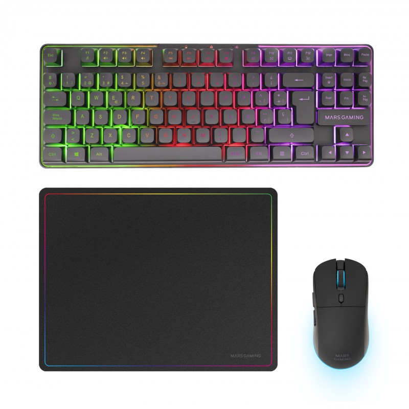 Pack Gaming Mars Gaming MCPWTKL  Teclado Inalámbrico + Ratón Inalámbrico + Alfombrilla Español Negro MCPWTKLES
