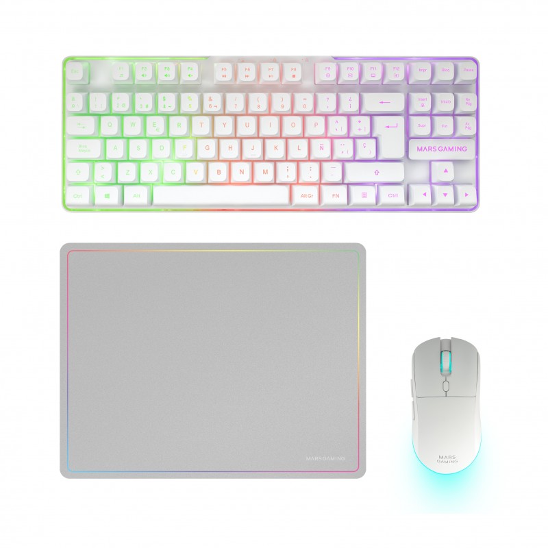 Pack Gaming Mars Gaming MCPWTKL  Teclado Inalámbrico + Ratón Inalámbrico + Alfombrilla Español Blanc MCPWTKLWES
